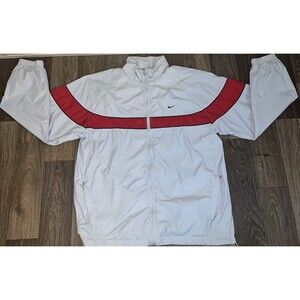 Nike Sportswear Jacket Mens XL Gray Swoosh Spell Out Full Zip Windbreaker Bomber